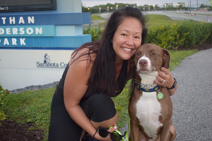 Lakewood Ranch's Rebekah Boudrie and Lola came to support Another Day for Gray in the Boo Run.