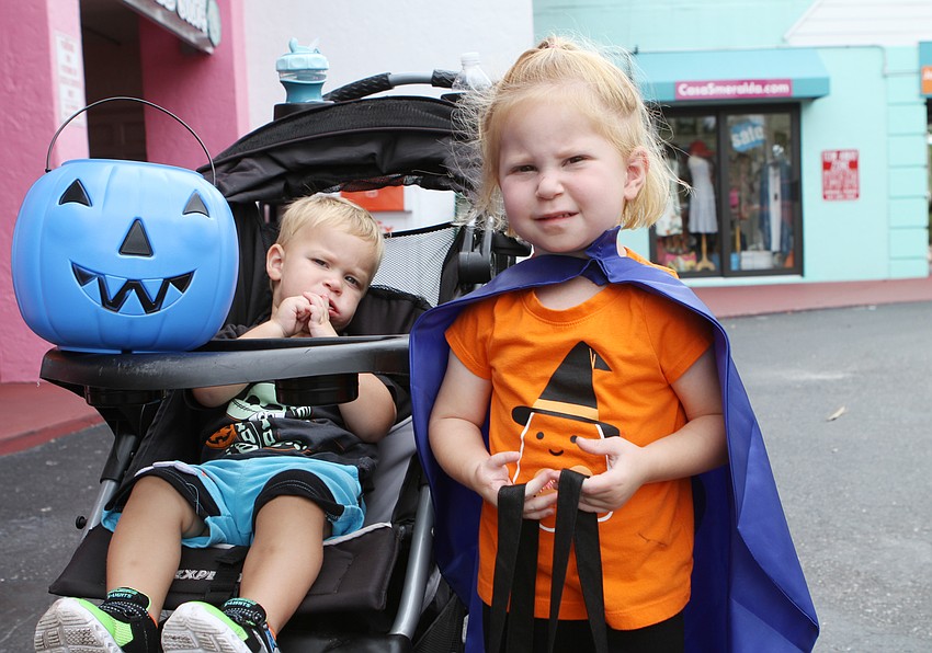 Riley and Mason Shaffer set out to pick up treats.