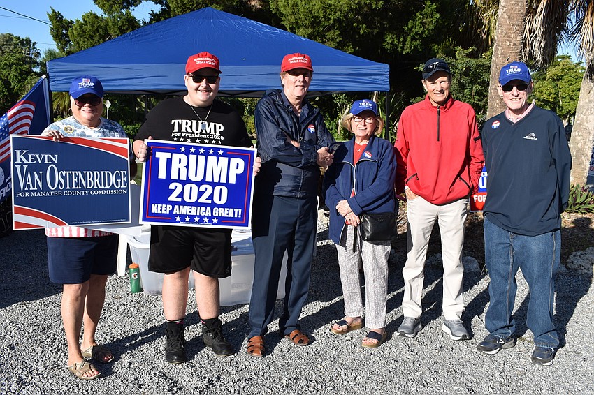 Annette Betts, Zackery Betts, Jim Whitman, Pat Murphy, Paul Hylbert and Tom Murphy of the Republican Club of Longboat Key pose for a picture on Tuesday at the Longboat Island Chapel.