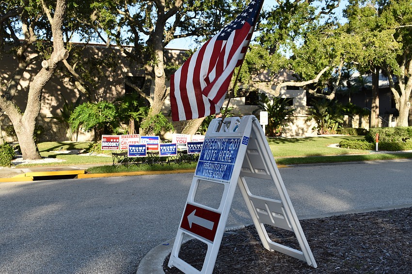 Signage outside Town Hall guided voters to the polls.