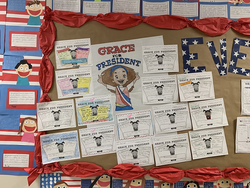 Students made posters for the presidential candidate they were supporting. Courtesy photo.