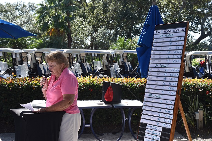 President Margaret Lachmann addresses the club.