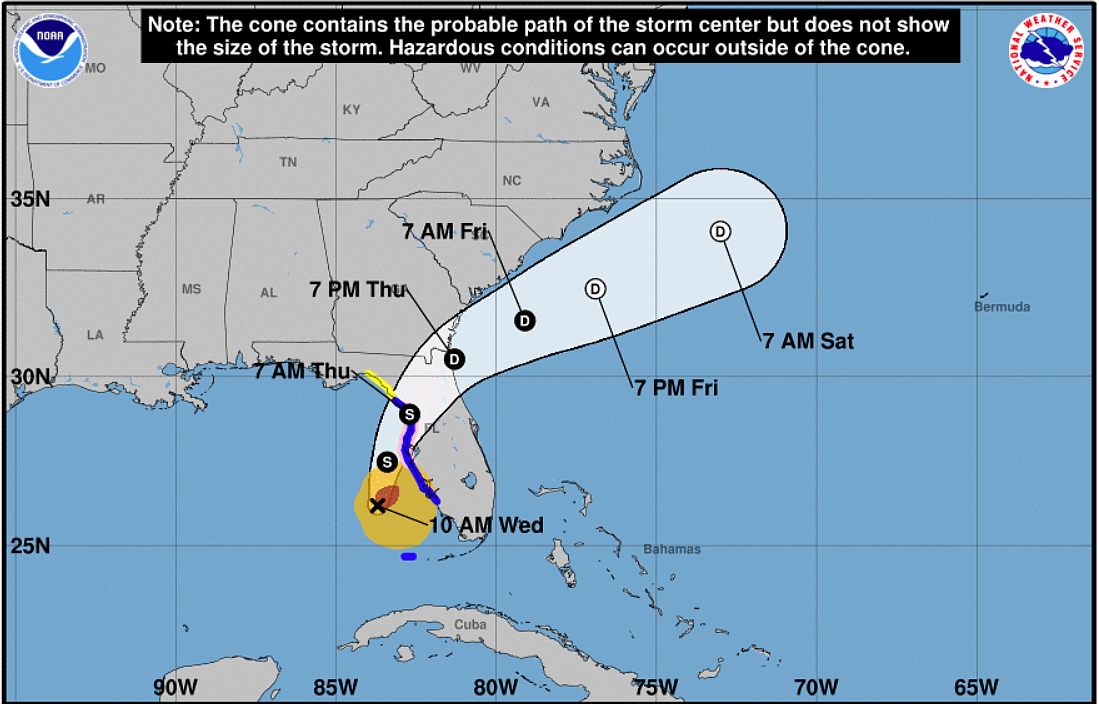 The National Hurricane Center had issued a tropical storm warning for Sarasota and Manatee counties Wednesday morning.