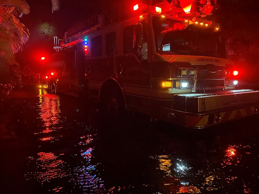 Longboat Key Fire Rescue personnel respond to high water in a neighborhood. (LBKFR photo)