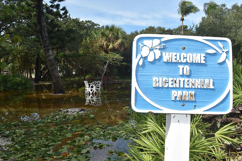 Bicentennial Park was flooded Thursday morning.