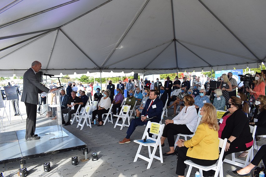 Mote Chairman of the Board Sam Seider opens the program at Nathan Benderson Park.