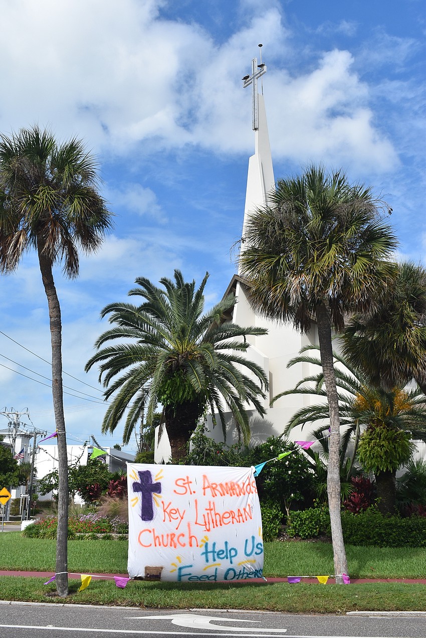 The church put out a banner to let people know they were accepting donations.