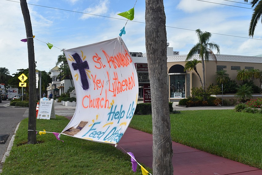 The church put out a banner to let people know they were accepting donations.