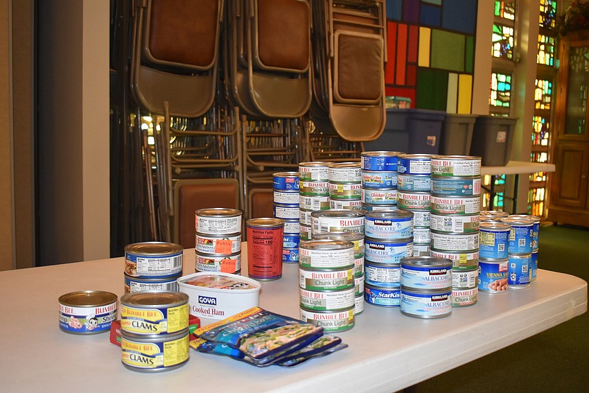 Canned meats had their own section of table.