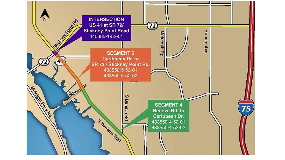 The project will be done in two segments, one from Beneva Road to Caribbean Drive and another from Caribbean Drive to Stickney Point Road. Photo courtesy of FDOT