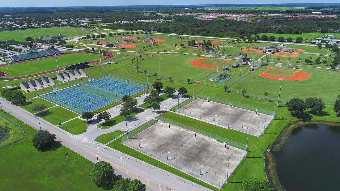 This image of Lakewood Ranch High School was taken by a Manatee County drone while it was documenting irrigation infrastructure. (Courtesy of Manatee County)