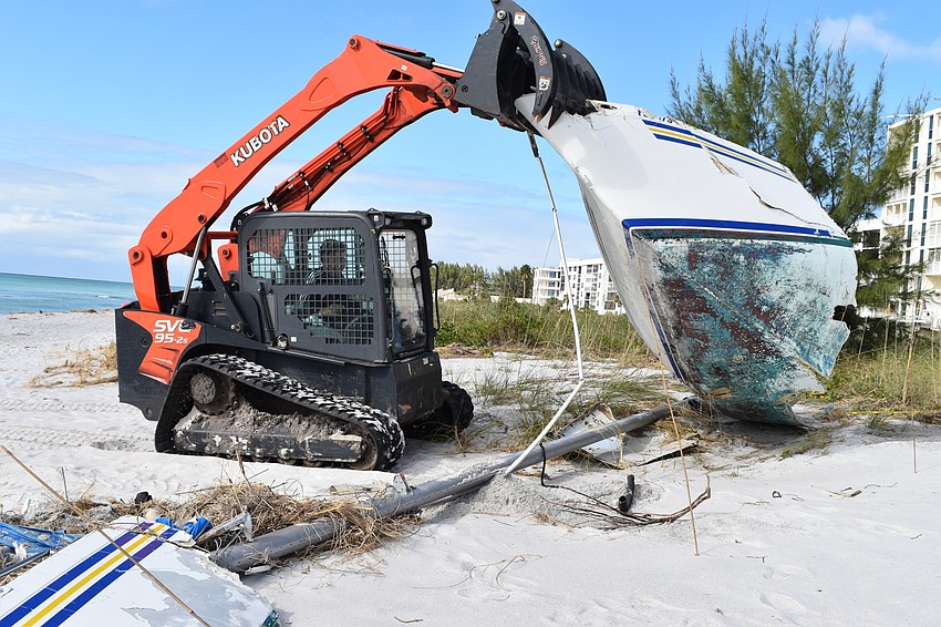 Nov. 26: Remnants of the sailboat were collected and hauled away in November.
