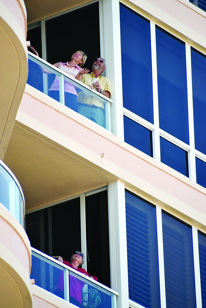 April 2: Porch parties featured residents chatting with each other up, down and side to side.
