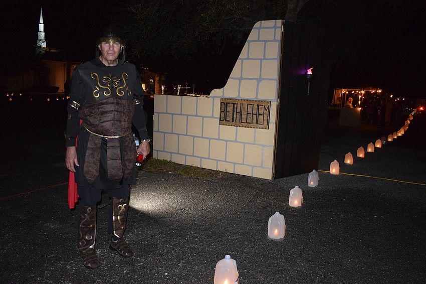 Peter Ard, who is portraying a soldier, guards the entrance to Bethlehem.