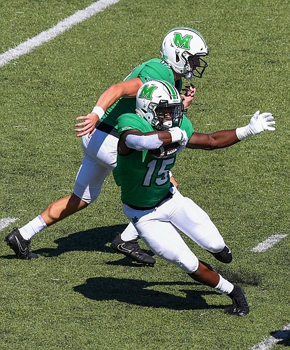 Knowledge McDaniel  has  25 carries for 158 yards and a touchdown at Marshall. Photo courtesy Marshall Athletics.