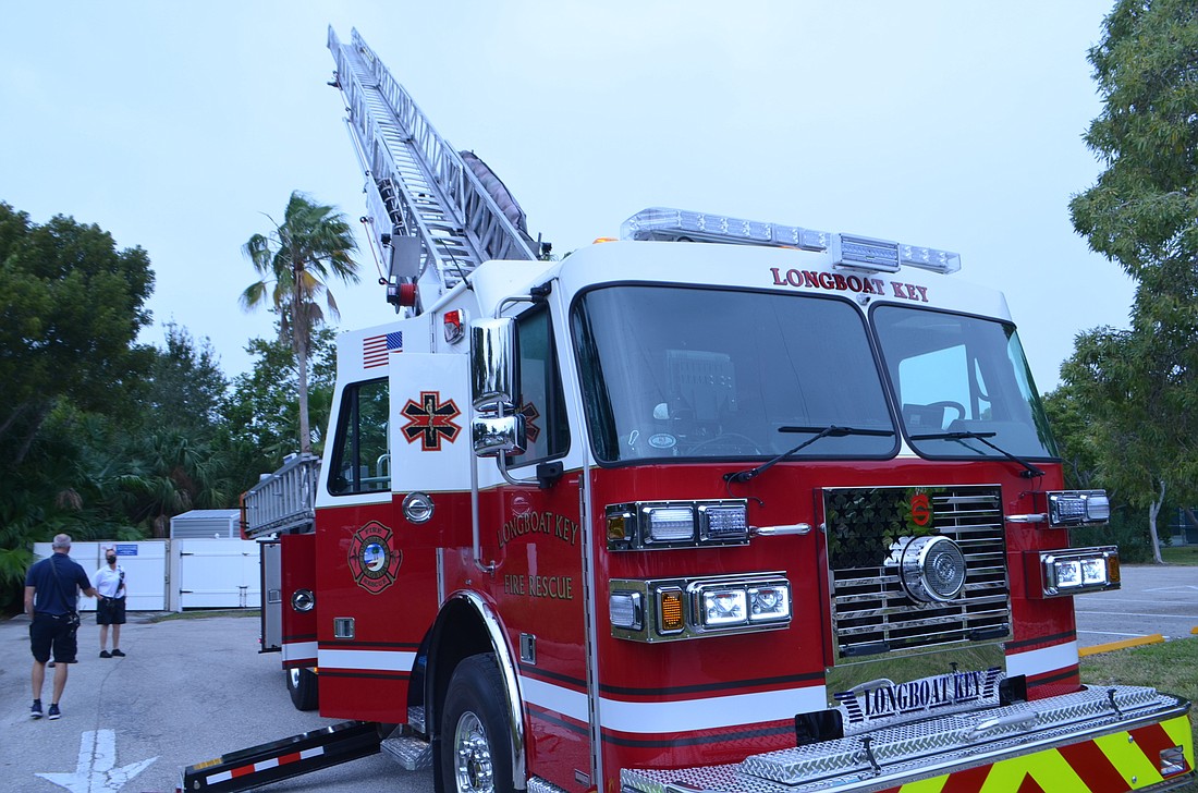 The new truck features a mid-mount, 75-foot ladder. The design allows the new truck to be moreÂ maneuverable.