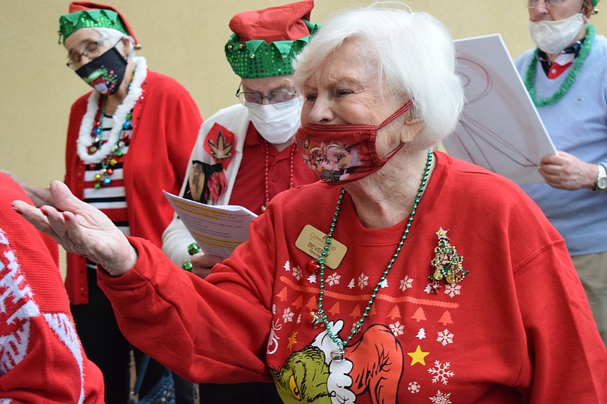 Bev Pillot blows a kiss to Rosie Breitwieser while singing 