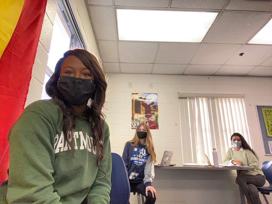 The Out-of-Door Academy seniors Kaylen Rivers, Chelsea Ball and Ximena Barrales continue to adjust to the school&#39;s new health and safety protocols. Courtesy photo.