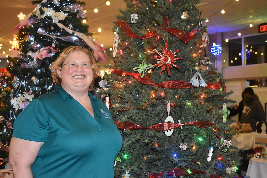 Keep Manatee Beautiful executive director Jennifer Hoffman said every ornament on the nonprofit's Christmas tree was made from recycled materials.