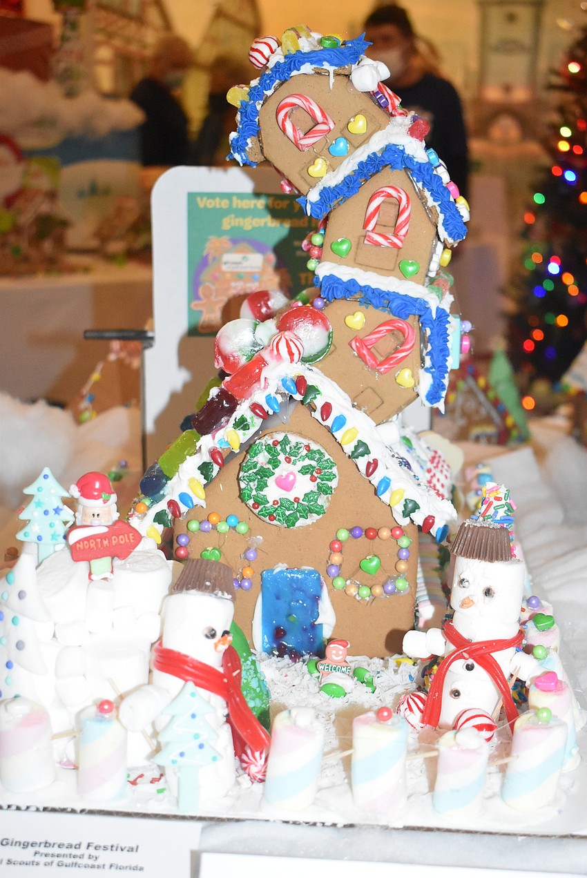 This four-house pile-up was created by Girl Scout Troop 1876.