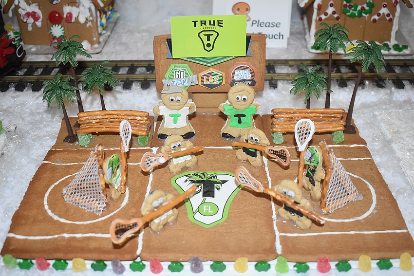 This gingerbread lacrosse field was created by True Lacrosse Florida and True Florida Monsters.