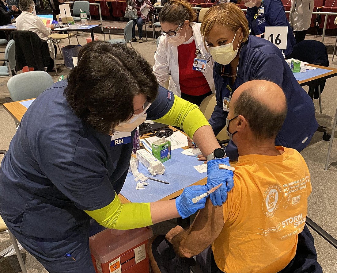 Over the weekend, medical personnel administered COVID-19 vaccines at the Sarasota Memorial Hospital clinic. (Sarasota Memorial Hospital photo)