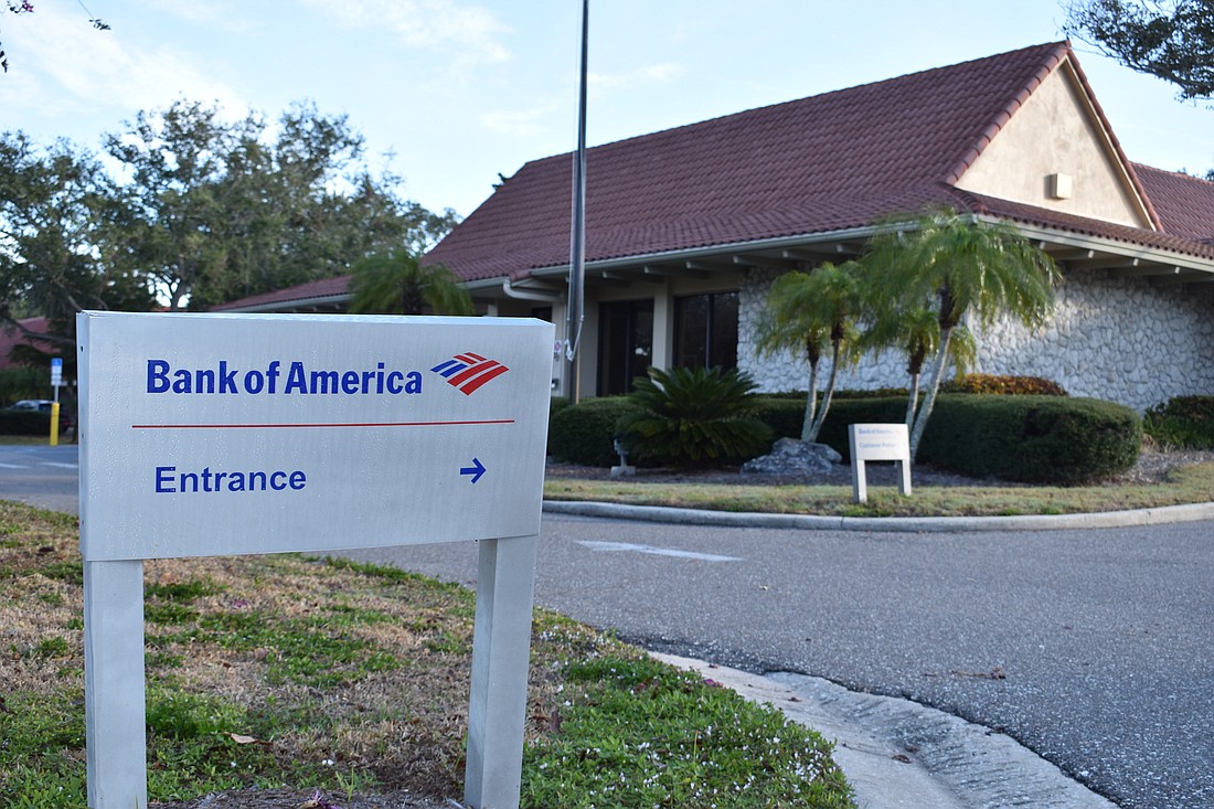The lobby of the Bank of America at 500 Bay Isles Road is closed.