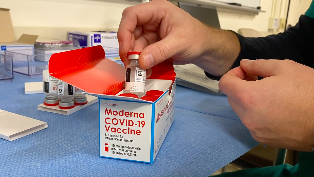 Sarasota County received 3,300 Moderna COVID-19 vaccines from the state this week, which will be distributed at drive-thru clinics on Thursday and Friday. Image courtesy Sarasota Memorial Hospital.