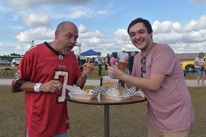 Sarasota residents Bruce Brashear and his nephew, Tyler Brashear, tried several burgers, but the Gotti, a burger made by Bacon Boss with gouda cheese, was their favorite. Bruce Brashear has been a Bucs fan since 1985.