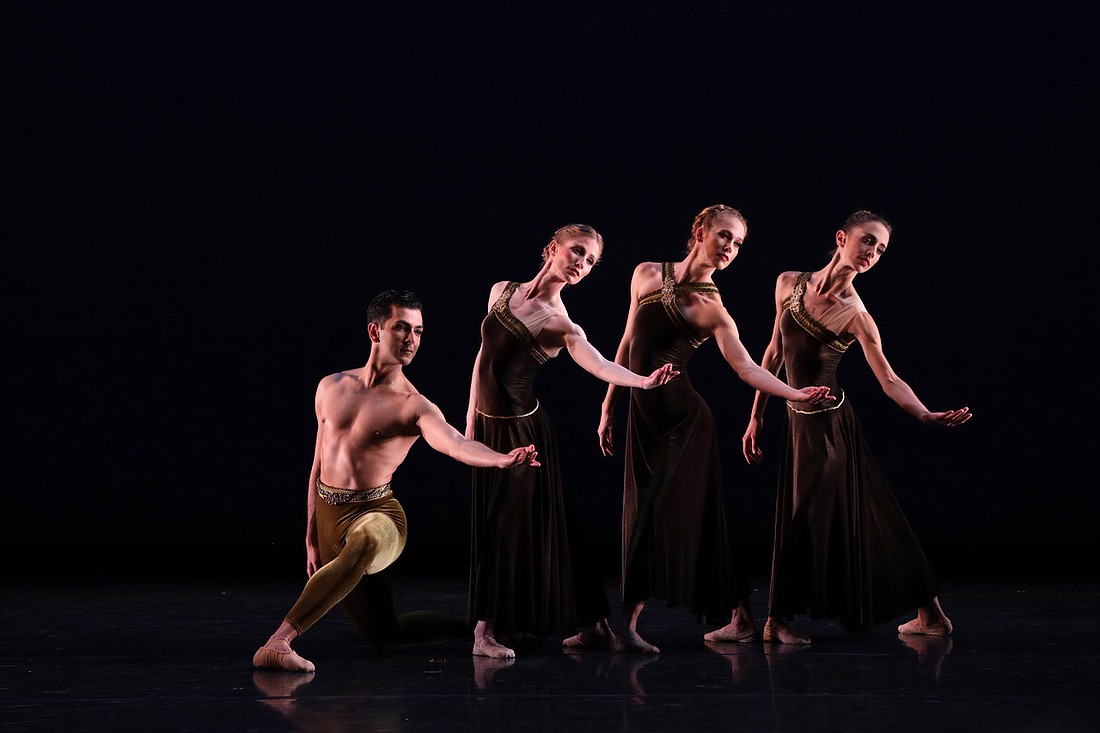 Ricardo Graziano, Katelyn May, Danielle Brown and Ellen Overstreet in Paul Taylor&#39;s "Brandenburgs" (Courtesy photo by Frank Atura)