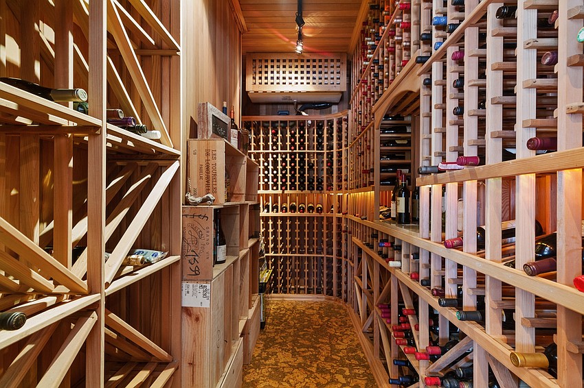 A wine room is among the luxury features of the home.