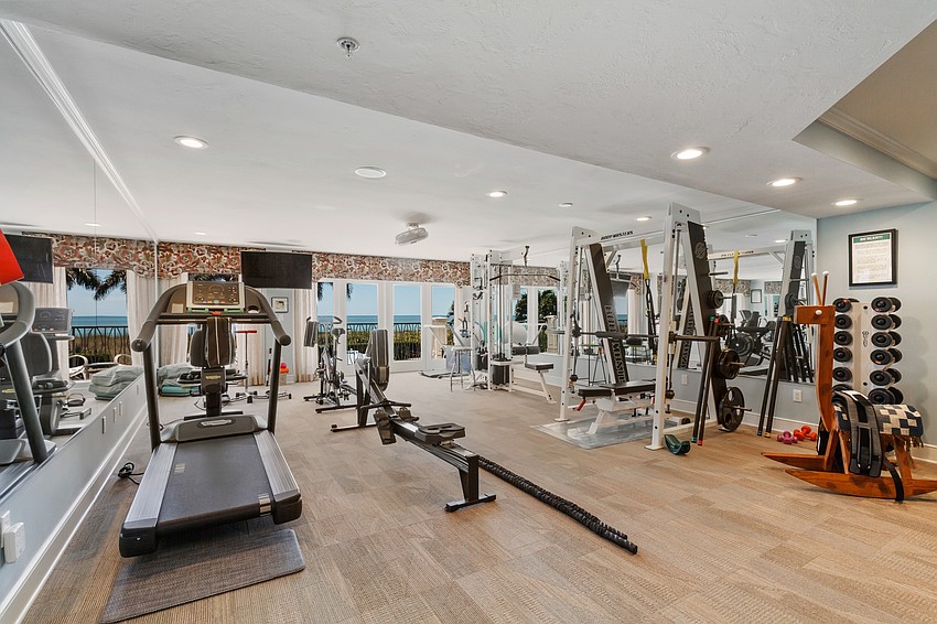 A gym overlooks the Gulf of Mexico.