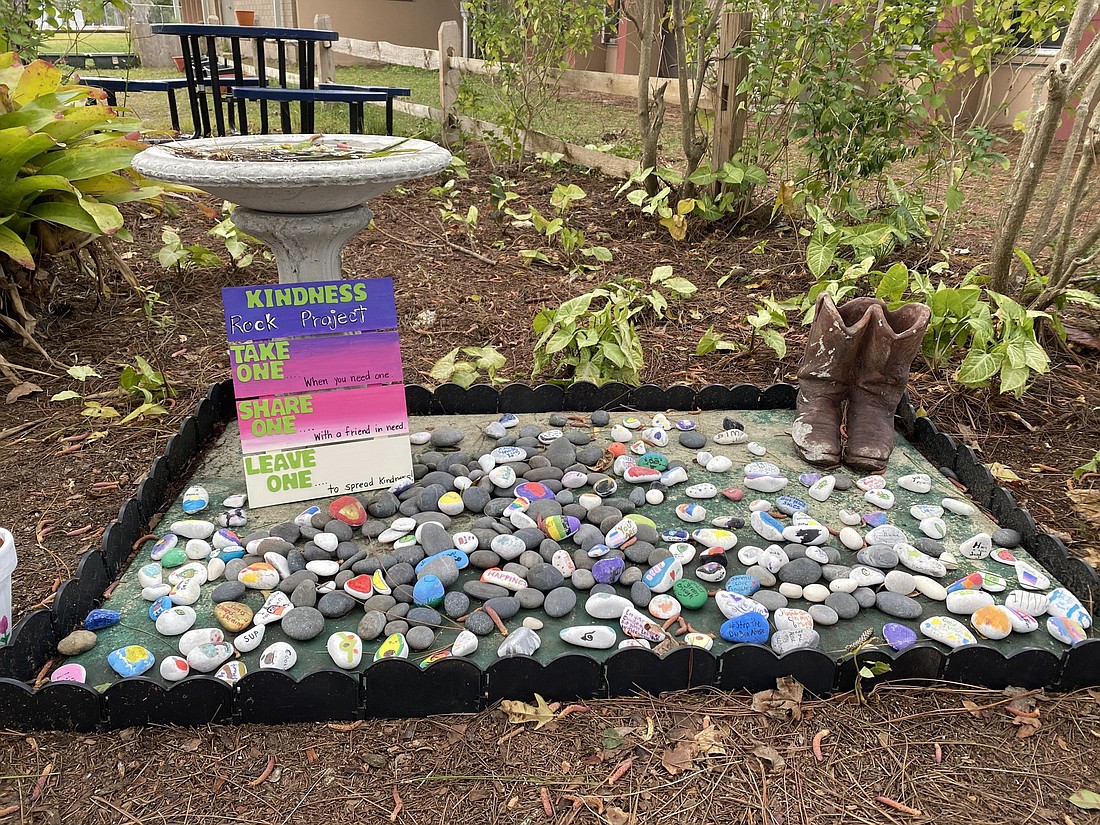 Braden River Elementary School has a new kindness garden where students can leave a kindness rock or take a kindness rock and share it with others. Courtesy photo.