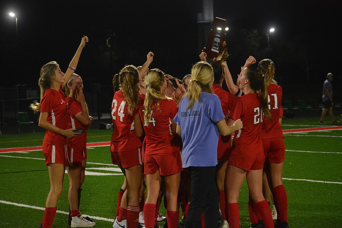 The Cardinal Mooney girls soccer team won its district title game 3-0 against Bishop Verot on Tuesday night.