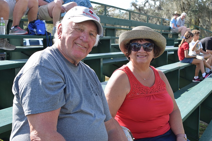 Al Kurek, of Buffalo, New York, saw the Lipizzan stallions perform a decade ago and he brings Michele Spoto to the training session to share the experience.