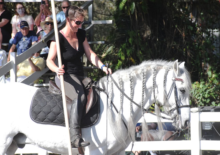 Rebecca McCullough practices a Spanish style of riding.