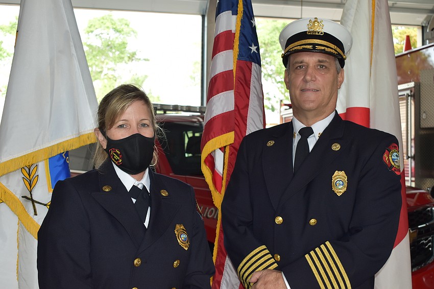 Deputy Chief Sandi Drake (left) got recognized with a Life Saving Award. She helped rescue three swimmers in March 2020 near New Pass.