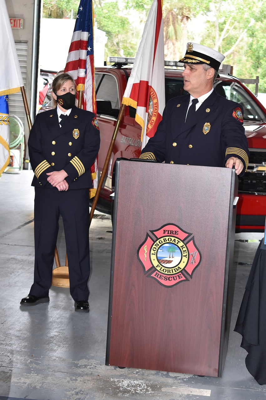 Deputy Chief Sandi Drake (left) got recognized with a Life Saving Award. She helped rescue three swimmers in March 2020 near New Pass.