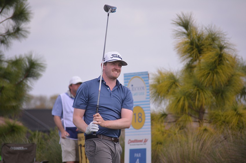 Ryan Siegler watches his drive on the No. 18 hole. Siegler would bogey the hole.