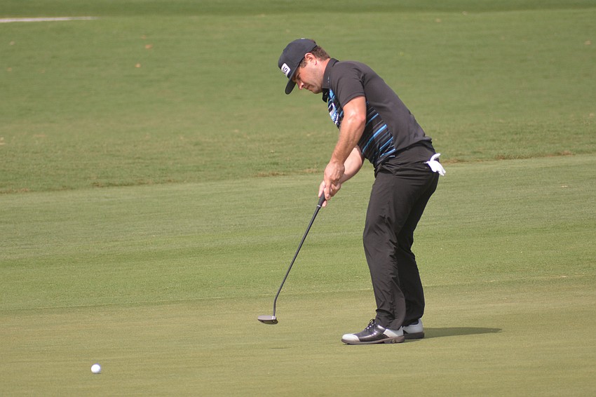 David Lingmerth putts on the No. 17 hole at Lakewood National. Lingmerth would par the hole.