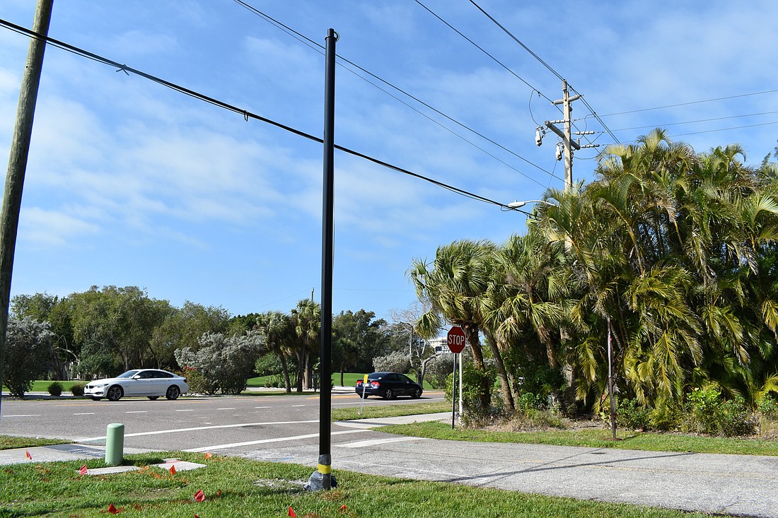 Crews have installed the base of the new street lights near Gulf of Mexico Drive and Sloop Lane.