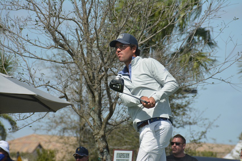 Billy Kennerly tees off to begin his round on the final day of the 2021 LECOM Suncoast Classic.