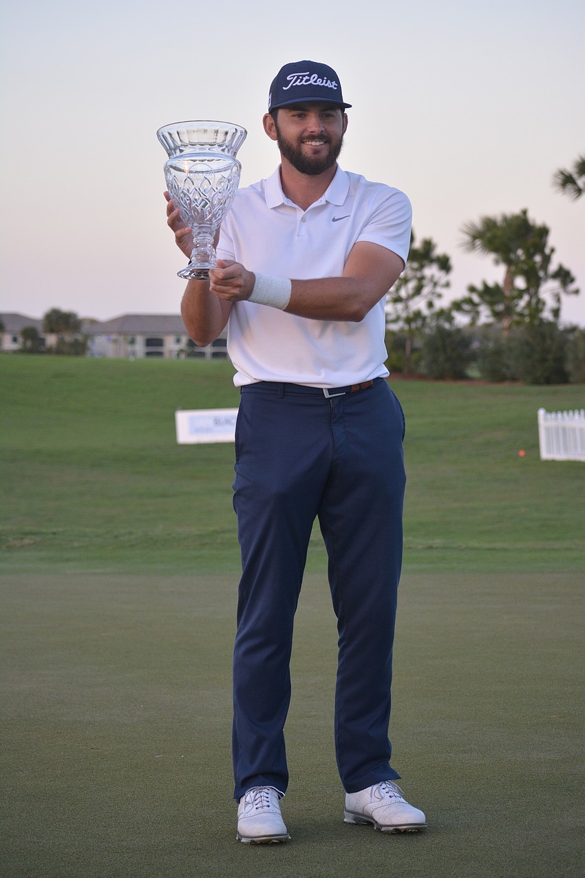 Hayden Buckley shot 13 under par and won a three-person playoff on the No. 18 hole at the 2021 LECOM Suncoast Classic. It is Buckley's first Korn Ferry Tour win.