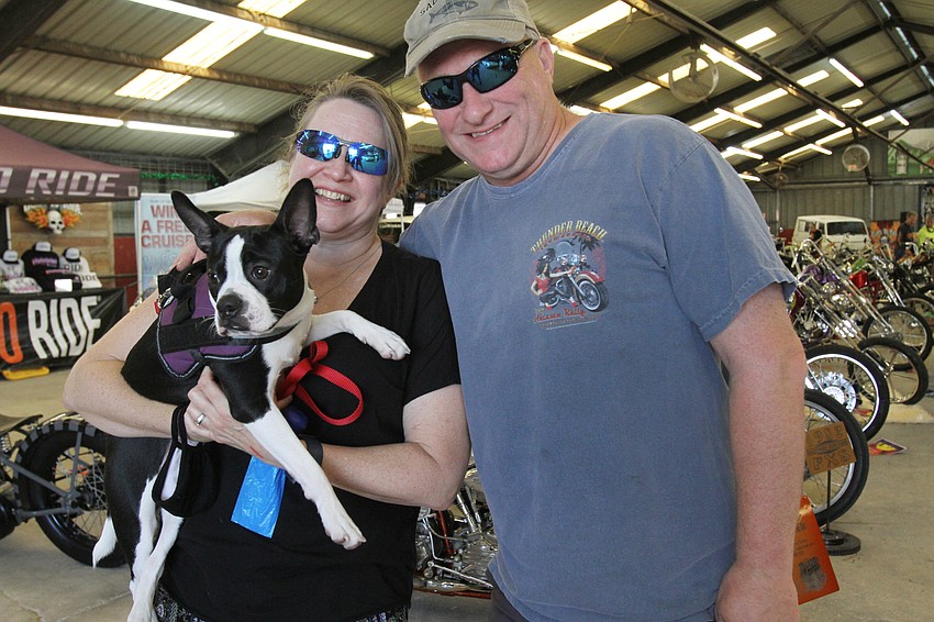 Kathy and Nigel Miles checked out the bikes with Smudge the dog.