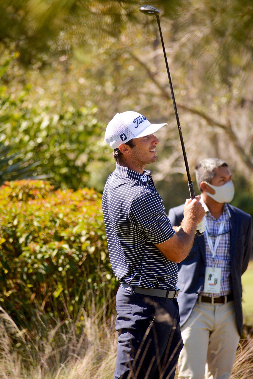Max Homa watches his tee shot on the No. 10 hole at The Concession Golf Club. Homa would birdie the hole, but finished the round one over par.