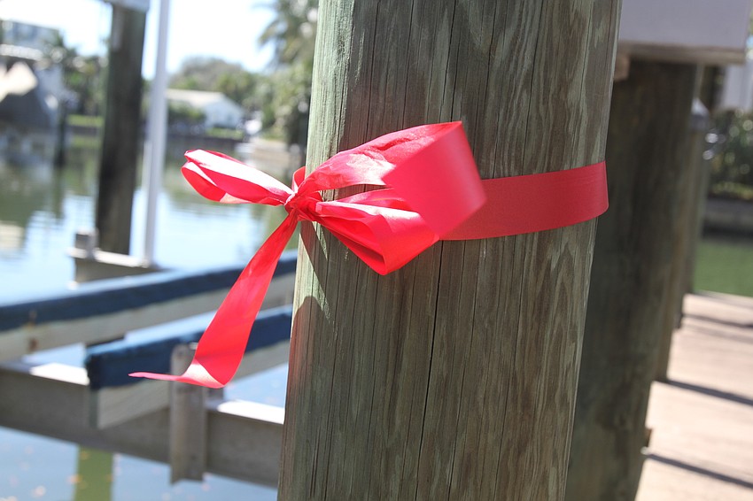 Margaret Jean Cannon tied a red ribbon on each dock that has a new mini reef.