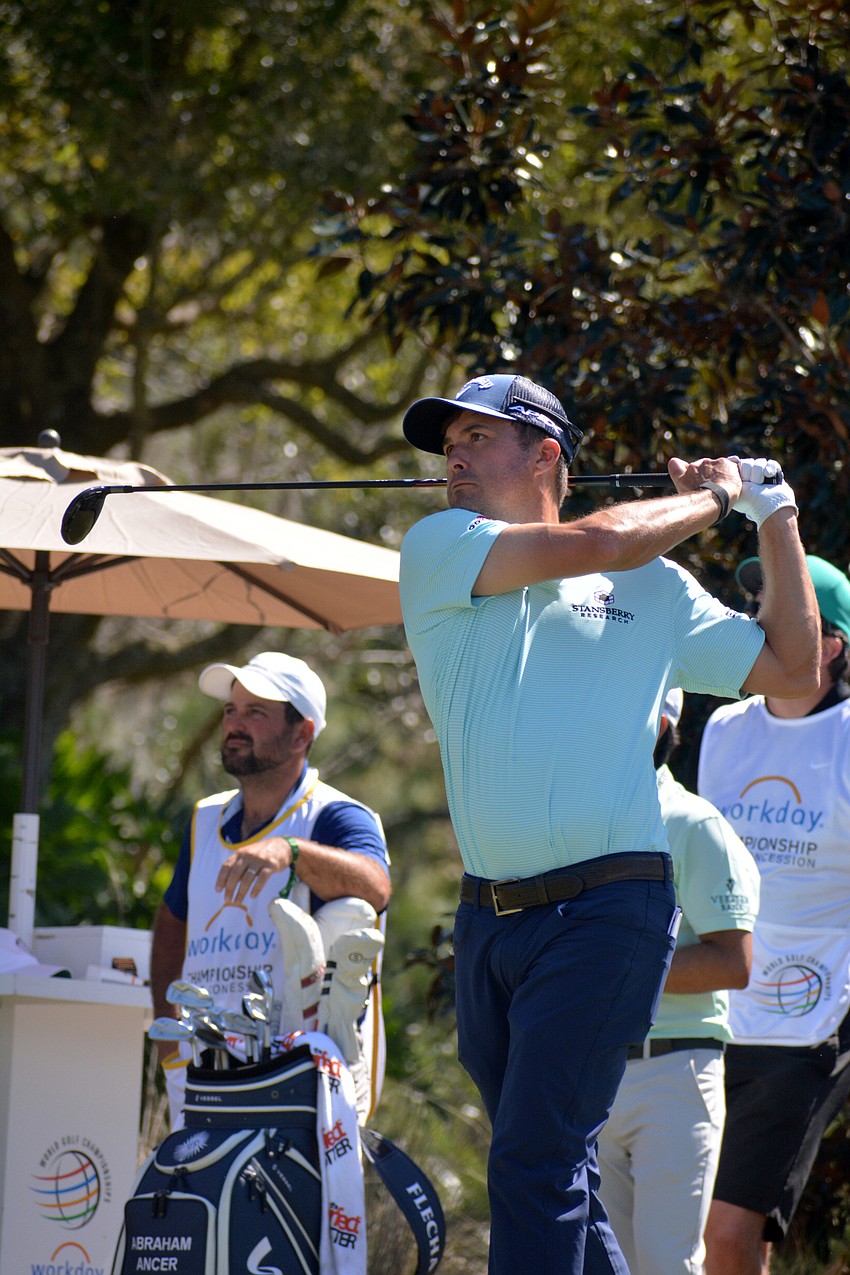 Kevin Kisner hits his tee shot on the No. 10 hole at The Concession Golf Club. Kisner would par the hole. He shot three under par for the round and is eight under par overall.