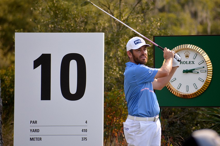 Louis Oosthuizen hits his tee shot on the No. 10 hole at The Concession Golf Club. Oosthuizen would birdie the hole. He shot two under par for the round and is nine under par overall.