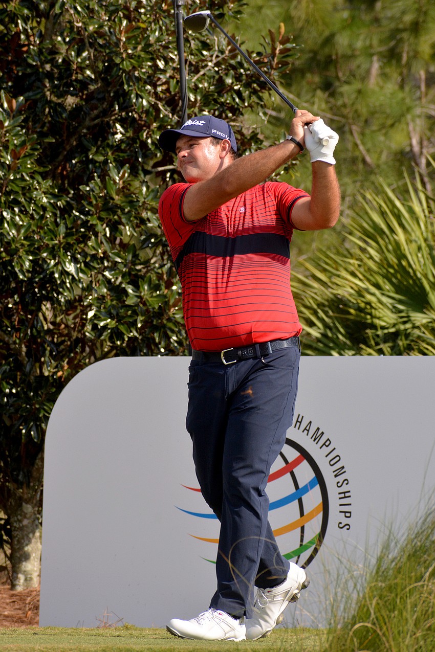 Patrick Reed his his tee shot on the No. 10 hole at The Concession Golf Club. Reed would par the hole. He shot three under par for the round and is 11 under par overall (T5).