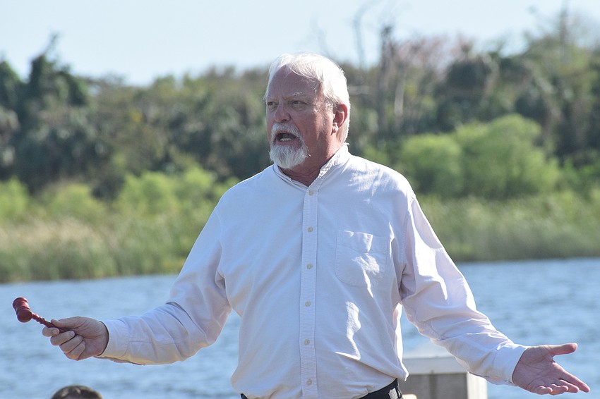 Derek Dutcher uses a small gavel as part of his portrayal of Judge Sommers.